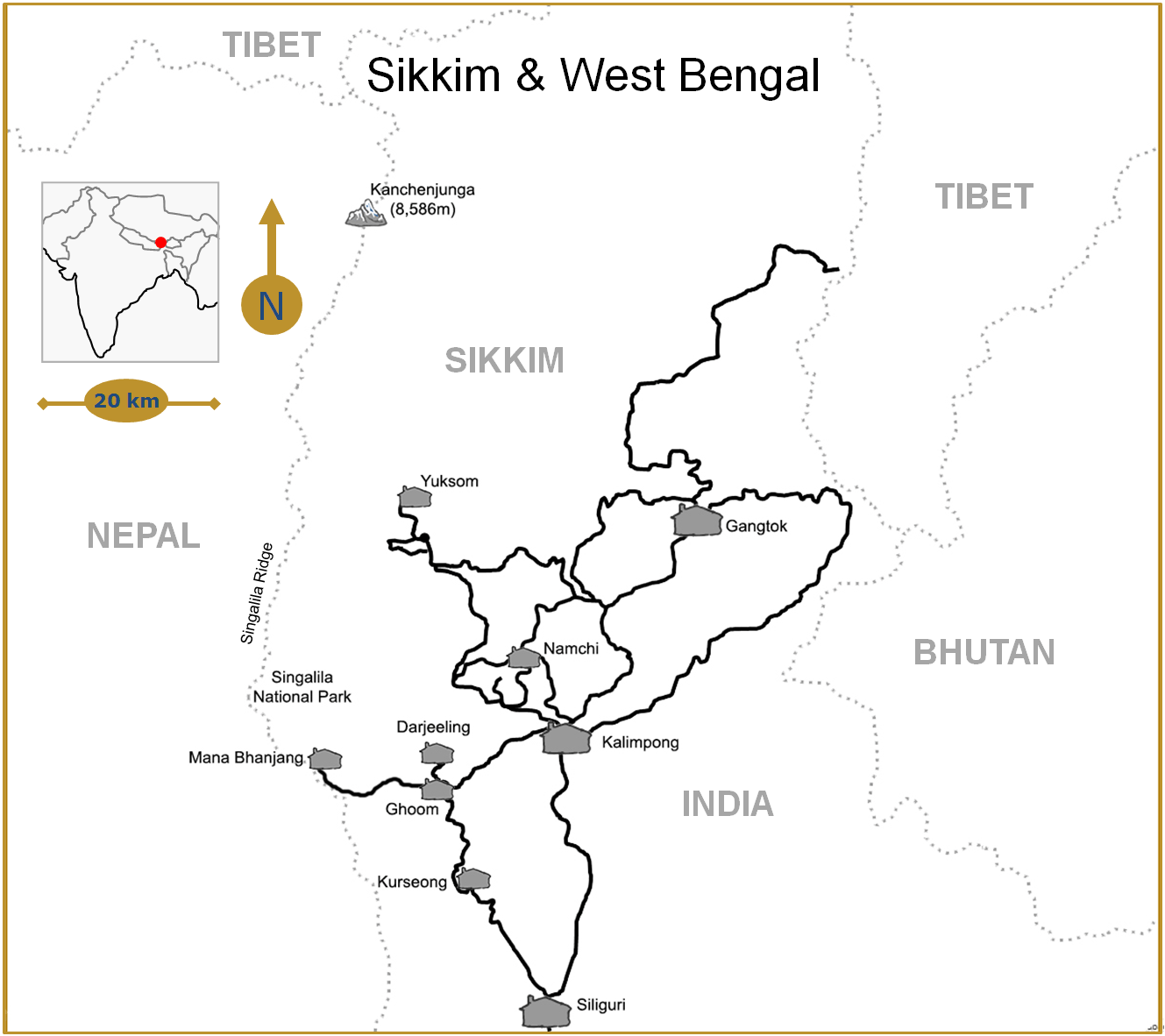Sikkim & West Bengal map